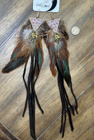 Feather and Leather Fringe Western Earrings by Jaded Gypsy