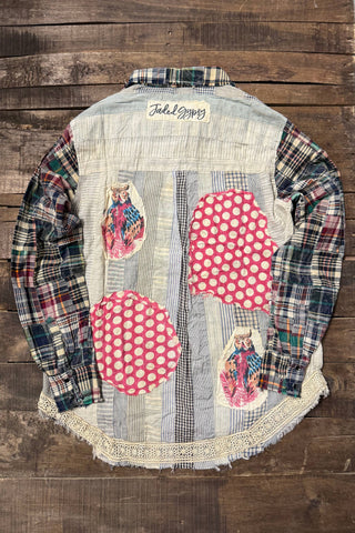 Star Dreamer Moon Thread Cotton Shirt | Artisanal Patchwork By Jaded Gypsy