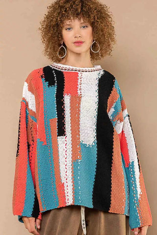 POL Color Block Round Neck Oversized Sweater