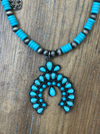 Mini Squash Blossom Conch Drop Necklace with Navajo Pearls