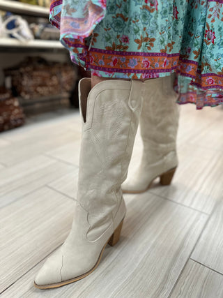 Prestone Faux Leather Embroidered Boots - White Lily Boutique