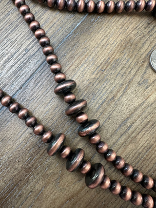 Navajo Pearl Design Long Layering Necklace in Silver and Copper