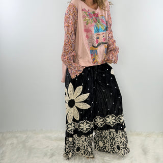 Black Daisy Velvet Pantaloons by Rare Bird