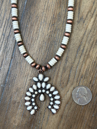 Mini Squash Blossom Conch Drop Necklace with Navajo Pearls