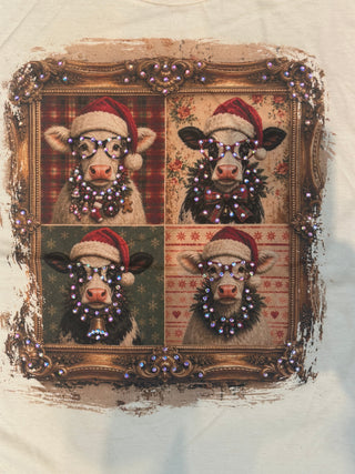 Four Christmas Cows Jeweled Graphic Tee