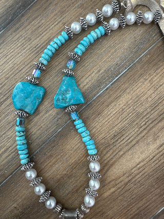 Rare Bird Turquoise and Pearl Statement Leather Necklace
