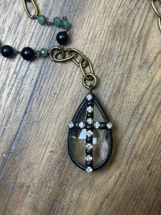 Mixed Metal Bead and Crystal Cross Necklace by Jaded Gypsy