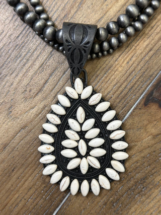 Chunky Turquoise Conch Teardrop Statement Necklace with Navajo Pearls