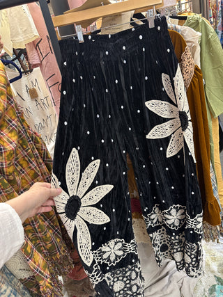 Rare Bird Black Daisy Velvet Pantaloons