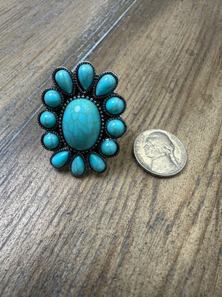 Turquoise Oval Center Stone Ring with Teardrop Cabochons Adjustable Beaded Band