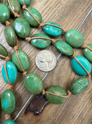Authentic Turquoise Oval Disc Necklace on Hand-Knotted Cord