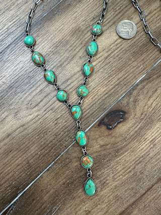 Green Turquoise Necklace with Mixed Media