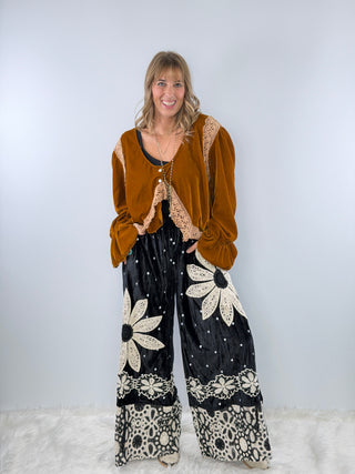 Black Daisy Velvet Pantaloons by Rare Bird