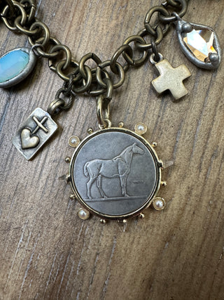Jaded Gypsy Double-Sided Horse Coin Pendant Mixed Media Necklace