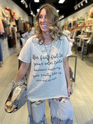 Be Faithful Tattered Design Tee Top Handcrafted