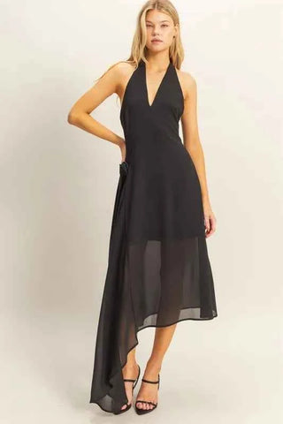 HYFVE Chiffon Halter Asymmetrical Hem Dress