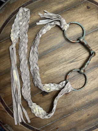 Rare Bird Snaffle Bit Cream and Gold Distressed Leather Belt