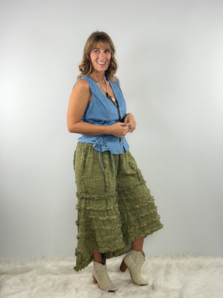 Scully Denim Vest in Blue | Western Button Front Layering Vest
