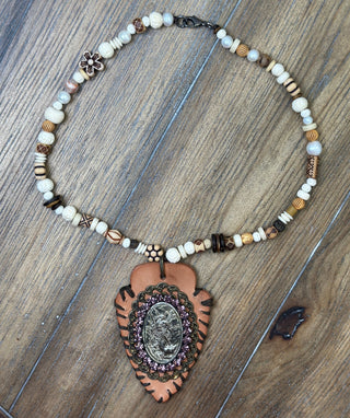 Navajo Leather Medallion Amulet and Beaded Necklace