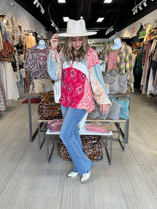 Boho Bloom Button Up Top - White Lily Boutique