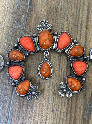Orange Jasper Horseshoe Conch Belt Adjustable Western Statement Belt