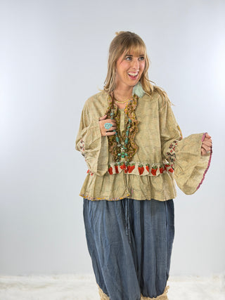 House of Jaded Gypsy Honey Bloom Top in Moss