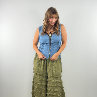 Scully Denim Vest in Blue | Western Button Front Layering Vest