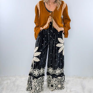 Black Daisy Velvet Pantaloons by Rare Bird