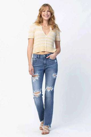 Judy Blue Full Size Mid Rise Destroy Straight Jeans Plus Size