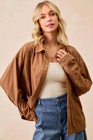 BiBi Corduroy Relaxed Fit Shacket with Back Pleat