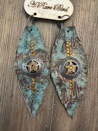 Rare Bird Leather Gold Star Crystal Earrings