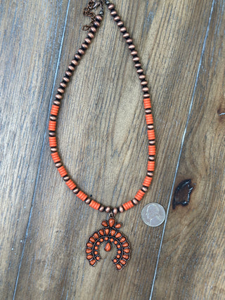 Mini Squash Blossom Conch Drop Necklace with Navajo Pearls