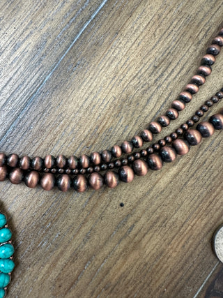 Turquoise Triple Ring Stone Cluster Pendant Necklace with Navajo Pearls