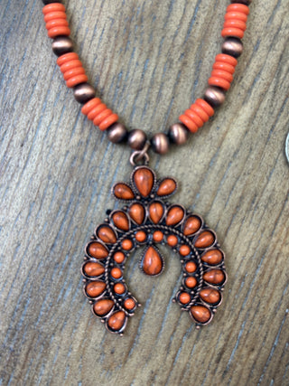 Mini Squash Blossom Conch Drop Necklace with Navajo Pearls
