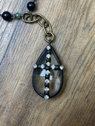 Mixed Metal Bead and Crystal Cross Necklace by Jaded Gypsy