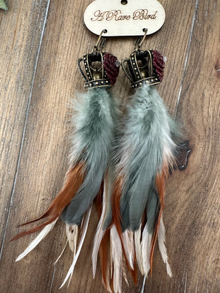 Rare Bird Crown Rose Crystal Feather Hoop Earrings