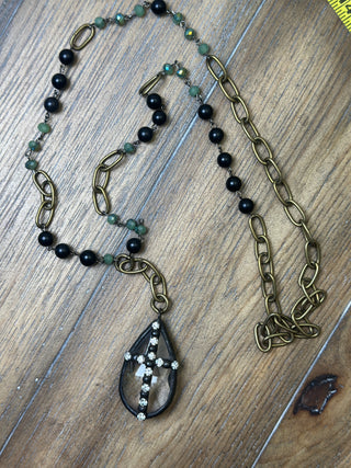 Mixed Metal Bead and Crystal Cross Necklace by Jaded Gypsy