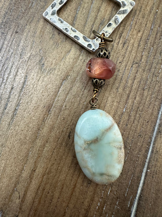 Handcrafted Amazonite Diamond Drop Wrap Necklace with Crystal and Copper