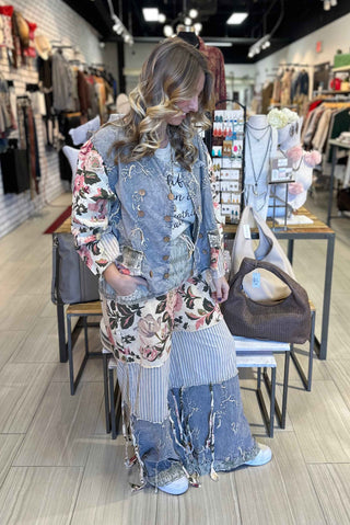 Vintage Patchwork and Crochet Chambray Jacket and Pants