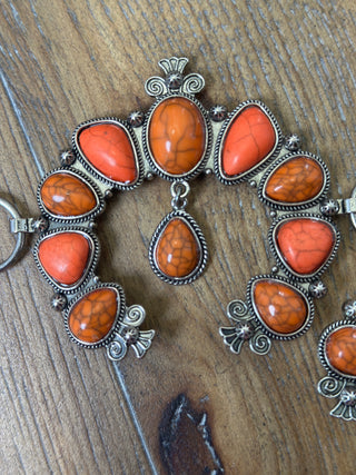 Orange Jasper Horseshoe Conch Belt Adjustable Western Statement Belt