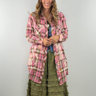 Embellished Rare Bird Pink Plaid Snap Top