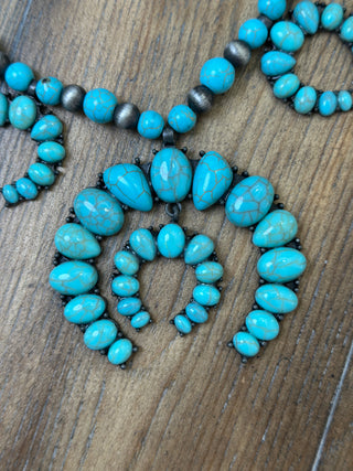 Horseshoe Medallion Squash Blossom Necklace with Navajo Pearls
