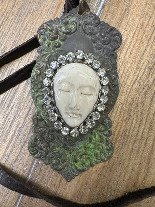 Mixed Media Necklace with Moon Pendant by Jaded Gypsy