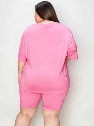 Basic Bae Full Size V-Neck Drop Shoulder T-Shirt and Shorts Set