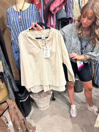 Jaded Gypsy Wander Softly Top Oatmeal