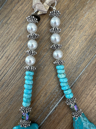 Rare Bird Turquoise and Pearl Statement Leather Necklace