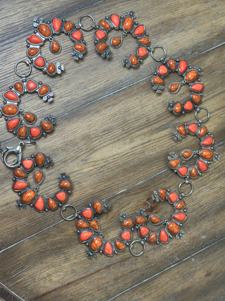 Orange Jasper Horseshoe Conch Belt Adjustable Western Statement Belt