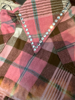 Embellished Rare Bird Pink Plaid Snap Top