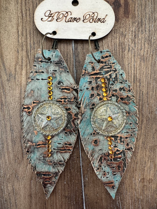 Rare Bird Leather Gold Star Crystal Earrings