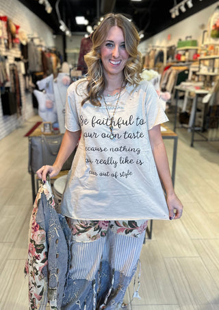 Be Faithful Tattered Design Tee Top handcrafted